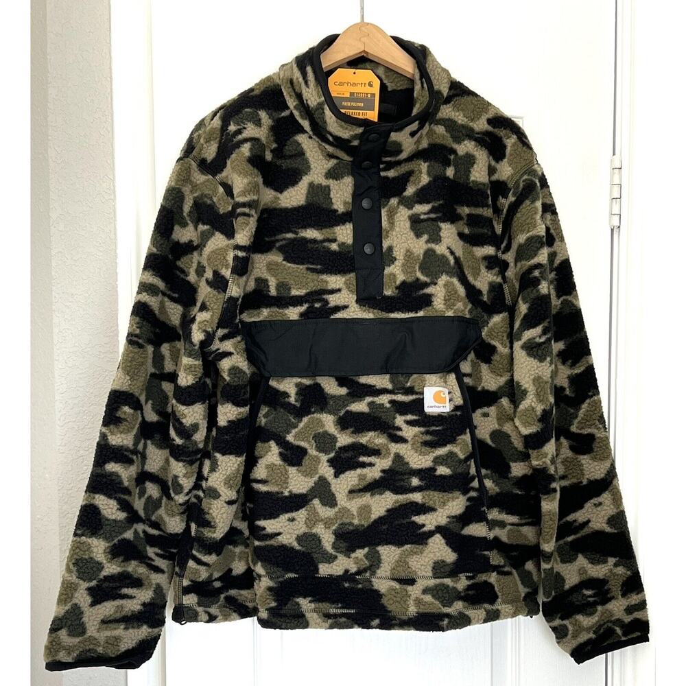Carhartt Duck Camo Fleece Sherpa Jacket 104991 Size L Snap Neck LARGE NWT Mens